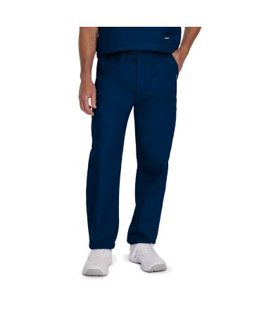 Landau Men's Standard Essentials Relaxed Fit 7-Pocket Elastic Cargo Scrub Pants 8555 Navy X-Large Short