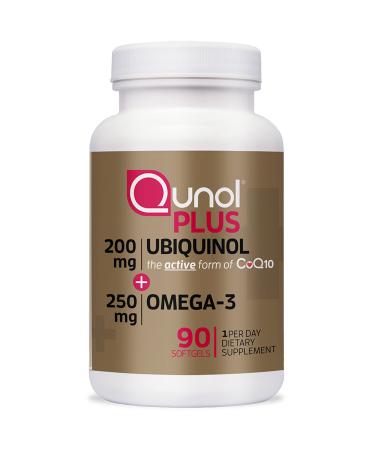 Qunol Plus Ubiquinol CoQ10 200mg with Omega 3 Fish Oil 250mg, Extra Strength, Antioxidant for Heart Health, Natural Supplement for Energy Production, Active Form of Coq10, (Bovine Version), 90 Count CoQ10 + Fish Oil