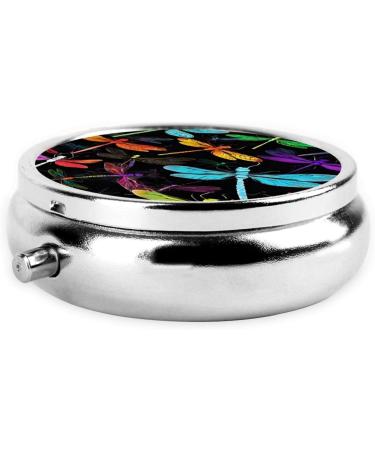Cute Dragonfly Round Pill Box | 3 Compartment Mini Travel Medicine Organizer | Decorative Pocket Purse for Vitamins & Tablets - Buy Online on GoSupps.com
