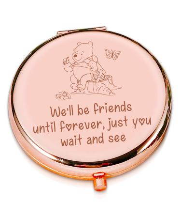 LRUIOMVE Funny Rose Gold Engraved Travel Makeup Mirror - We'll be Friends  Compact Pocket Cosmetic Mirror for Women Friends Sister Girl Graduation Christmas Birthday Gifts