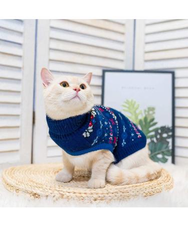 BINGPET Cat Christmas Sweater with Snowflake | Soft Knitted Turtleneck Winter Pet Apparel - Medium Navy Blue - Buy Online on GoSupps.com
