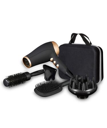 Carmen C80021 Noir Hair Dryer Styling Set with Concentrator Nozzle 2200W Black and Rose Gold C80021 Hair Dyer Gift Set