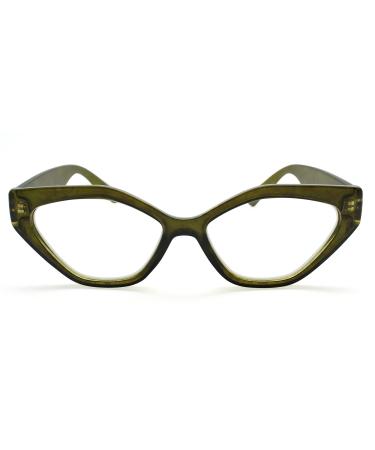 2SeeLife Geometric Cat Eye Oversized Reading Glasses for Women (+1.00 up to +3.00) Green 1.25 x