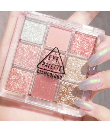 PICKX 9 Colors Glitter Eyeshadow Makeup Palette Matte High Pigmented Colorful Creamy Texture Eye Shadow Powder Natural Waterproof Long Lasting Eyeshadow Powder Cosmetics (pink)