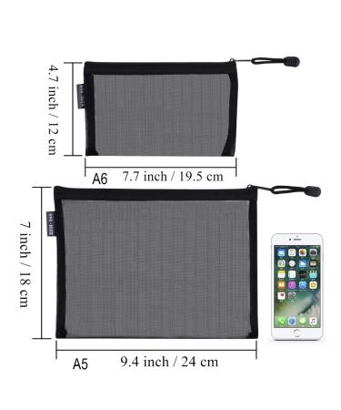 HRX 6PCS Nylon Mesh Cosmetic Zipper Bags - Black Makeup Pouches for Travel, Purse, Diaper Bag - A5 x 3pcs, A6 x 3pcs - Buy Online on GoSupps.com
