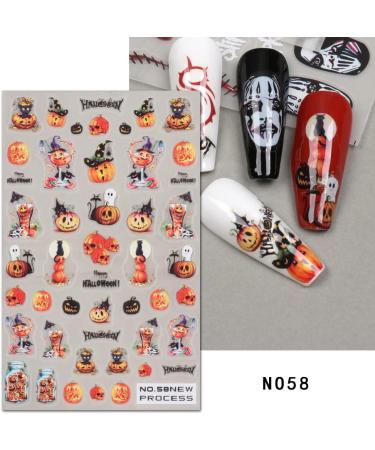 Halloween Nail Stickers 6 Sheets Self-Adhesive Nail Decal Ghost Skull Witch Spider Nail Art Decoration Design Supplies - Buy Online on GoSupps.com