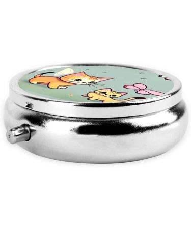 Kitten Butterfly Round Pill Box | 3 Compartment Portable Travel Organizer | Ideal for Travel & Everyday Use - Buy Online on GoSupps.com