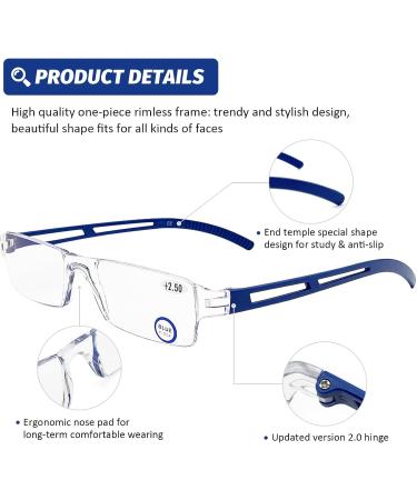 DOOViC 5 Pack Rimless Reading Glasses - Blue Light Blocking Anti Eyestrain 2.50 Magnification Available in 5 Colors - Buy Online on GoSupps.com