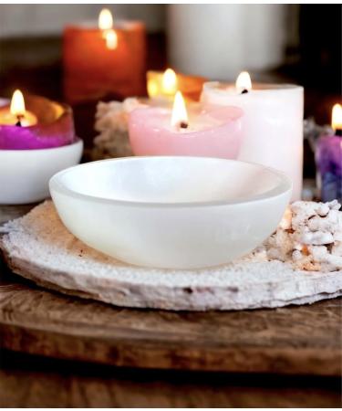 Selenite Round Cleansing Bowl - Handmade Natural Spirit Healing Plate for Meditation & Jewelry Storage (10cm) - Buy Online on GoSupps.com