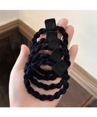 Cotton Hair Ties Braided Hair Bands Elastic Hair Ties Ropes Braided Ponytail Holders 5 Sets (Cross weave - black)