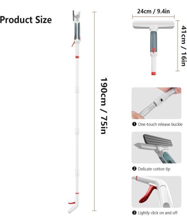 RRRYYYZZ 75'' Spray Window Squeegee with Extension Pole with 4-Section Extension Pole 4 in 1 Glass Squeegee Squeegee for Window Cleaning with Sewage Collector and 5 Pads - Buy Online on GoSupps.com