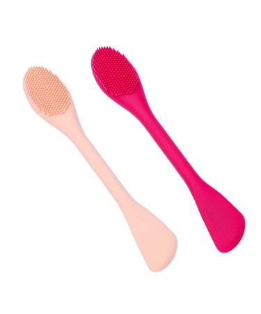 Oneleaf Silicone Face Mask Brush Double-head 2 PCS Premium Quality Soft Face Mask&Facial Cleansing Brush Facials  Mud Clay Mask DIY Modeling Mask Body Lotion and BB CC Cream Pore Cleaner-PINK+RED