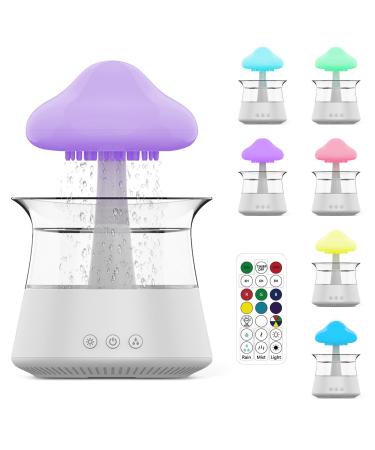 Rain Cloud Humidifier 3 in 1 Diffuser Water Drip Humidifier Essential Oil Diffuser with 7 Colors & Remote Control & White Noise & Timer Off Air Humidifiers for Bedroom(White)
