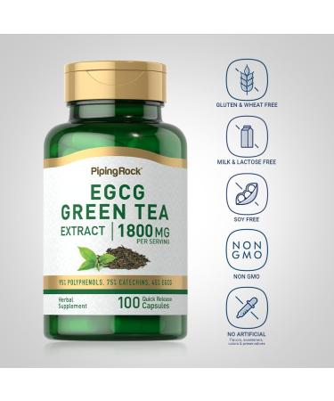 Piping Rock EGCG Green Tea Extract 1800mg - 100 Capsules | Standardized Non-GMO Supplement - Buy Online on GoSupps.com