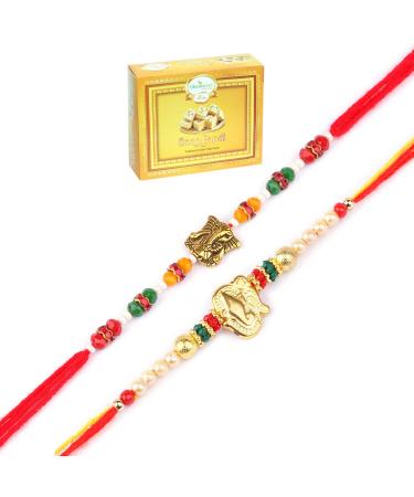 Ghasitaram Gifts Rakhi for Brother Rakhis Online - Set of 2-6971 and R-2110 Rakhi Threads with 400 GMS of Soan Papdi