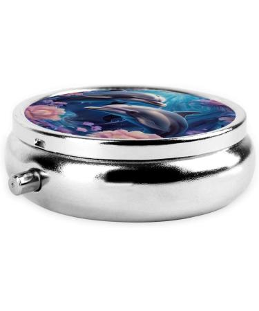 Portable Metal Pill Box with Two Cute Dolphins | Round Mini 3-Compartment Organizer for Small Pills | Travel Essential with Hinged Design - Buy Online on GoSupps.com