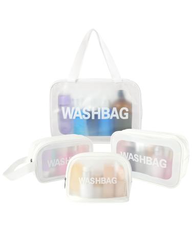 4 Pcs Clear Toiletry Bag Waterproof Clear Plastic Cosmetic Makeup Bags Transparent Travel Wash Bag for Women and Girls (White)