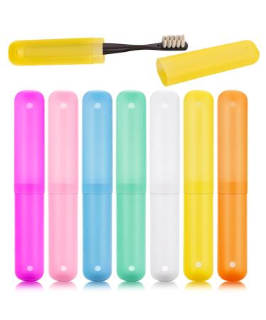 Oomcu Pack of 7 Travel Toothbrush Case Holder 7 Color Plastic Toothbrush Case Portable Toothbrush Storage for Home and Outdoor