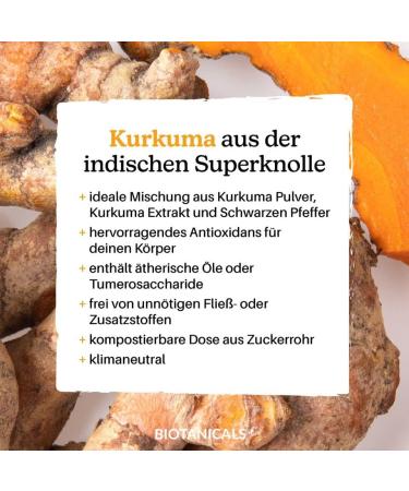 Biotanicals Curcuma Extract Capsules - 120 Vegan Capsules with Curcumin & Piperine - Pure Additive-Free Formula for Optimal Health - Buy Online on GoSupps.com