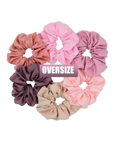 Chloven 6 Colors Oversize Jumbo Scrunchies Blush Theme Large Hair Scrunchies Satin Elastics Pink Lovers Scrunchy Bobbles Soft Hair Bands Hair Ties Hair Accessories Scrunchies for Girls Women (6 Blush) X-Large (Pack of 6)...