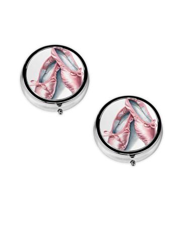 (Ballet Dancer) Round Pill Box 3 Compartment Pill Box Mini Decorative Pocket Purse Portable Travel Medicine Tablet Vitamin Holder Organizer Pill Case