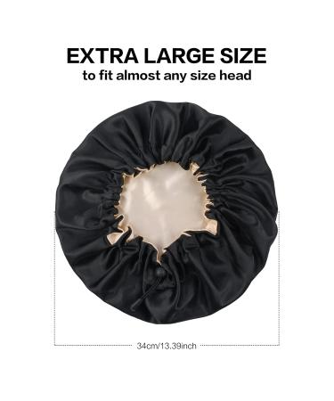 SUNLAND Satin Bonnet 2 Pack - Adjustable Silky Sleeping Cap for Hair - Reversible Double Layer - Large Black - Buy Online on GoSupps.com