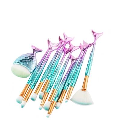 Ykkj 11-Piece 3D Mermaid Makeup Brush Set | Professional Cosmetics Brush Set for Foundation Blush Eyeshadow & More | International Shipping Available - Buy Online on GoSupps.com
