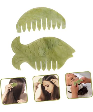 Plafope 2-Piece Jade Gua Sha & Massage Comb Set - Face & Scalp Massagers for Relaxation & Skin Care - Buy Online on GoSupps.com
