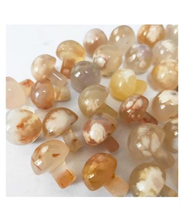 Natural Crystal 10pcs Natural Flower Agate Quartz Mushroom Cherry Blossom Agate Crystal Buttom Mushroom Crystal Stone Stone Mineral Specimen