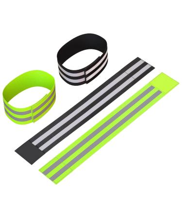Simsky 4 pieces of reflective ligaments elastic reflector strap reflecting tapes with Velcro fastener for outdoor jogging trouser clip bike hiking motorcycling or running (green and black)