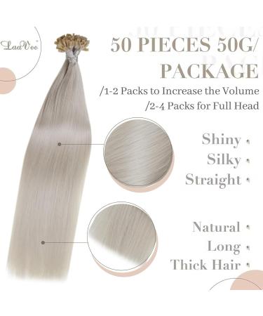 LAAVOO Exomionions Real Hair Extensions - Platinum Blonde U Tip Keratin Bonds 35cm - 50g #60 Remy Hair for Seamless Beauty - Buy Online on GoSupps.com