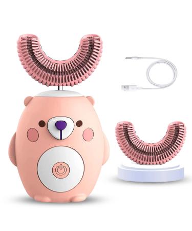 DORCAS U Shaped Toothbrush Kids Electric Toothbrushes, 360 Cleaning with 6 Ultrasonic Cleaning Modes, IPX7 Waterproof, 45S Smart Reminder Toddler Toothbrush(Cartoon Pink Bear, Ages 2-7)