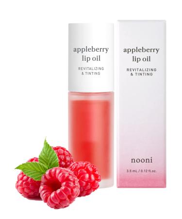 Nooni Korean Lip Oil - Appleberry | Moisturizing, Revitalizing, and Tinting for Dry Lips with Raspberry Fruit Extract, 0.12 Fl Oz 01 Appleberry