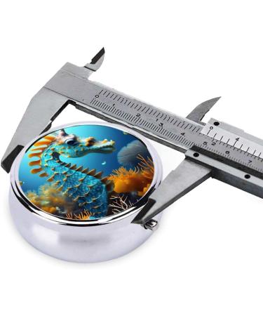 Blue Seahorse Round Pill Box | 3 Compartment Organizer | Portable Travel Medication Case - Buy Online on GoSupps.com