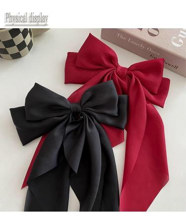 ZEVONDA Pack of 2 Big Bow Hair Clips - Solid Color Large Bowknot Hairpin Hair Clip with Long Silky Satin Tail Hair Barrettes Accessories for Girls Women Black + Milky White Black + Milky White (2PCS) - Buy Online on GoSupps.com