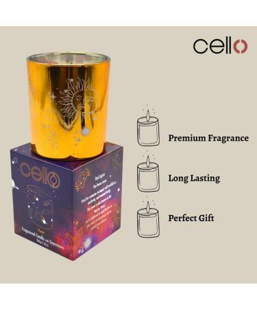 Cello Celestial Scented Candle with Clear Quartz Gemstones - Metallic Gold Candle with Clear Crystals | Ideal Gift for Men and Women - Buy Online on GoSupps.com