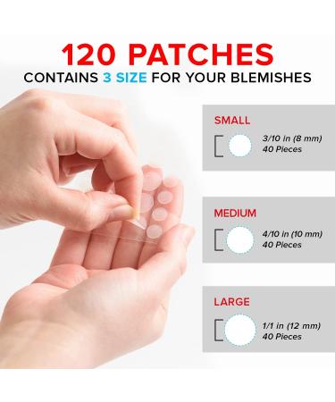 Acne Pimple Patches (120 Pack) - Invisible Hydrocolloid Bandages with Tea Tree Oil for Spot Treatment - Blemish & Zit Stickers - 3 Sizes - 120 Piece Assortment - Buy Online on GoSupps.com
