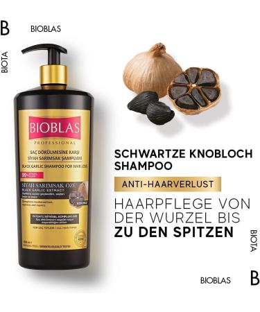  BIOBLAS Bioblas Pack of 2 Black Garlic Shampoos 1000 ml Anti-hair loss for men and women odorless dermatologically tested (2 x 1000 ml) - Buy Online on GoSupps.com