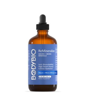 BodyBio ReMineralize - Concentrated Ionic Trace Minerals to Hydrate, Detox, and Revitalize Your Cells - Over 72 Bioavailable Trace Minerals for Rapid Absorption 4 Fl Oz