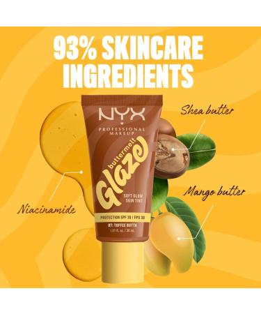  NYX PROFESSIONAL MAKEUP NYX Professional Makeup - Hydrating Foundation SPF 30 - Long-Lasting Wear Up to 12h - 93% Skincare Ingredients - Vegan Formula - Buttermelt Glaze Tint - Shade: Toffee Butter - 30ml - Buy Online on GoSupps.com