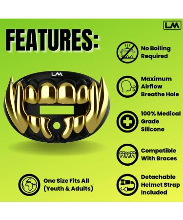 Loudmouth 3D Beast Chrome Black/Gold Football Mouth Guard for Adults & Youth | Maximum Air Flow Sports Mouthpiece - Buy Online on GoSupps.com