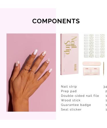 NAILOG Semi Cured Gel Nail Strips 34 pcs Salon-Quality Gel Nail Stickers Long Lasting Nail Wraps for Women with Soft Gel Finish White Petals - Buy Online on GoSupps.com