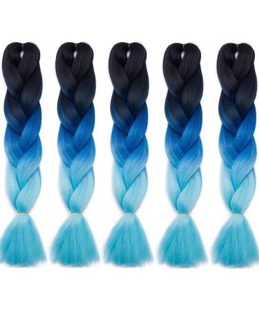 SEGO 5 Packs 24 Afro Braid Hair Extensions - Crochet Synthetic Hair in Black Dark Blue & Light Blue | International Shipping - Buy Online on GoSupps.com