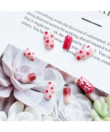 SINLOV Christmas Love Heart Fake Nails Long Sequin French Square False Nails Glossy Press on Nails Ballerina Acrylic Full Cover Fake Nail for Women and Girls - Buy Online on GoSupps.com