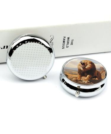 Small Travel Pill Case Round Metal Pill Box for Pocket Purse 3 Compartment Portable Pill Holder Mini Pill Organizer for Travel or Daily - Lion Lion 3 - Buy Online on GoSupps.com