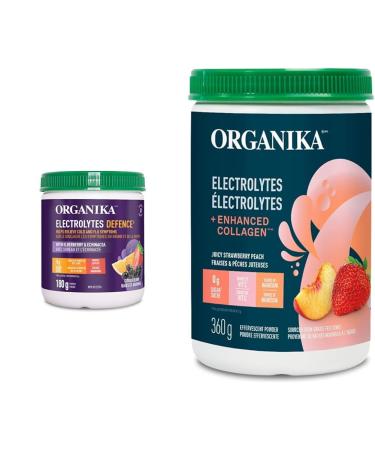 Organika Electrolytes Defence with Elderberry and Echinacea- Citrus Berry & Electrolytes + Enhanced Collagen- Strawberry Peach Flavour- Sugar-Free Hydration + Protein 360 gram - 30 Servings Defence + Enhanced