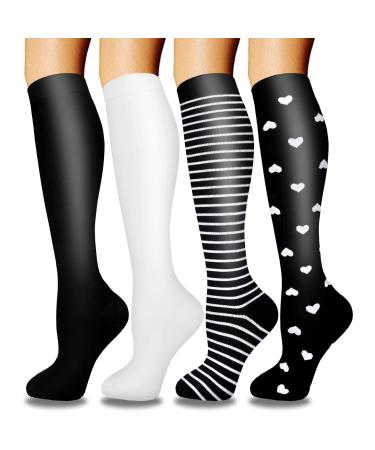 Actinput 4 pairs of compression stockings for women men colorful support stockings compression socks for sports flight running travel cycling nurse 4105 - black S -M