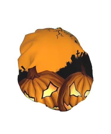 Halloween Pumpkin Printed Shower Cap - Waterproof, Fits All Head Sizes, Ideal for Women - Hair Bath Cap - Buy Online on GoSupps.com