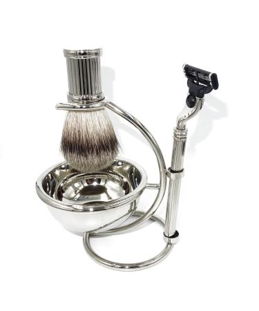 GHQyp Practically men's rasier brushes fashionable silver-tip-dache-hair-bear-shaded fraunteer brush set male mug-bowl-travel rasuring knife holder 12x18cm Silver