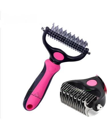H&A PETCARE Double-Sided Deshedding and Dematting Comb for Long Haired Cats and Dogs Deshedding Tool And Grooming Brush For Furry Pets (Pink)